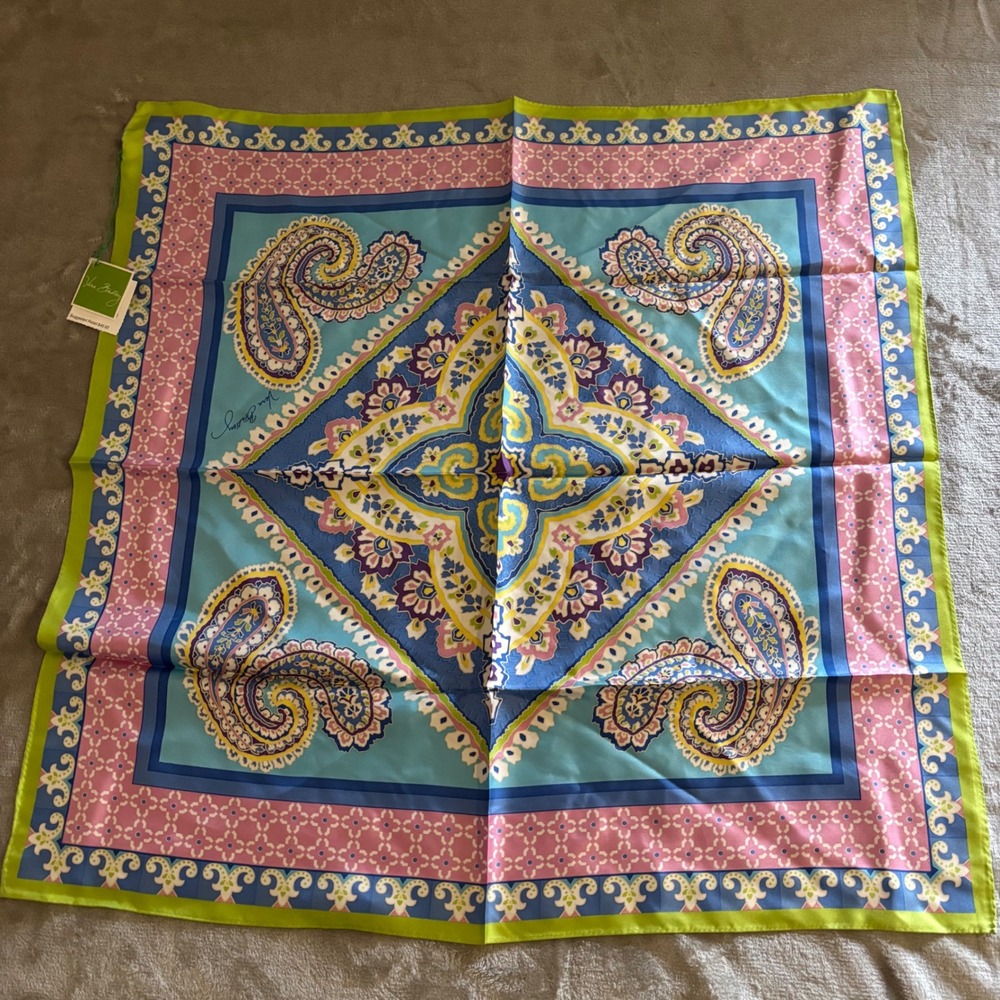 Vera Bradley Silk Scarf Womens OS Blue Pink NWT